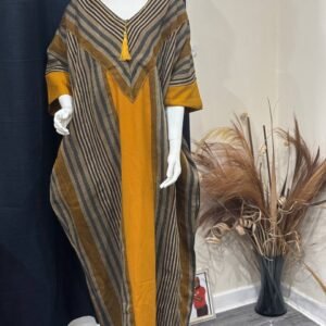 Custard yellow Cotton Ashoke bubu gown with 2 side pockets