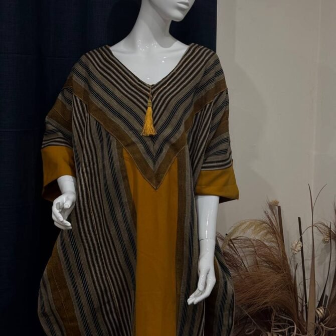 Custard yellow Cotton Ashoke bubu gown with 2 side pockets